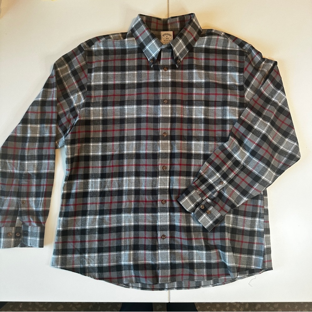 Men’s Brooks Brothers ‘1818’ Sz XL Gray and Red Plaid Flannel Shirt